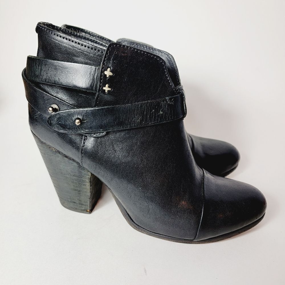 Rag & Bone Harrow Black Leather Moto Inspired Boot Size 38.5